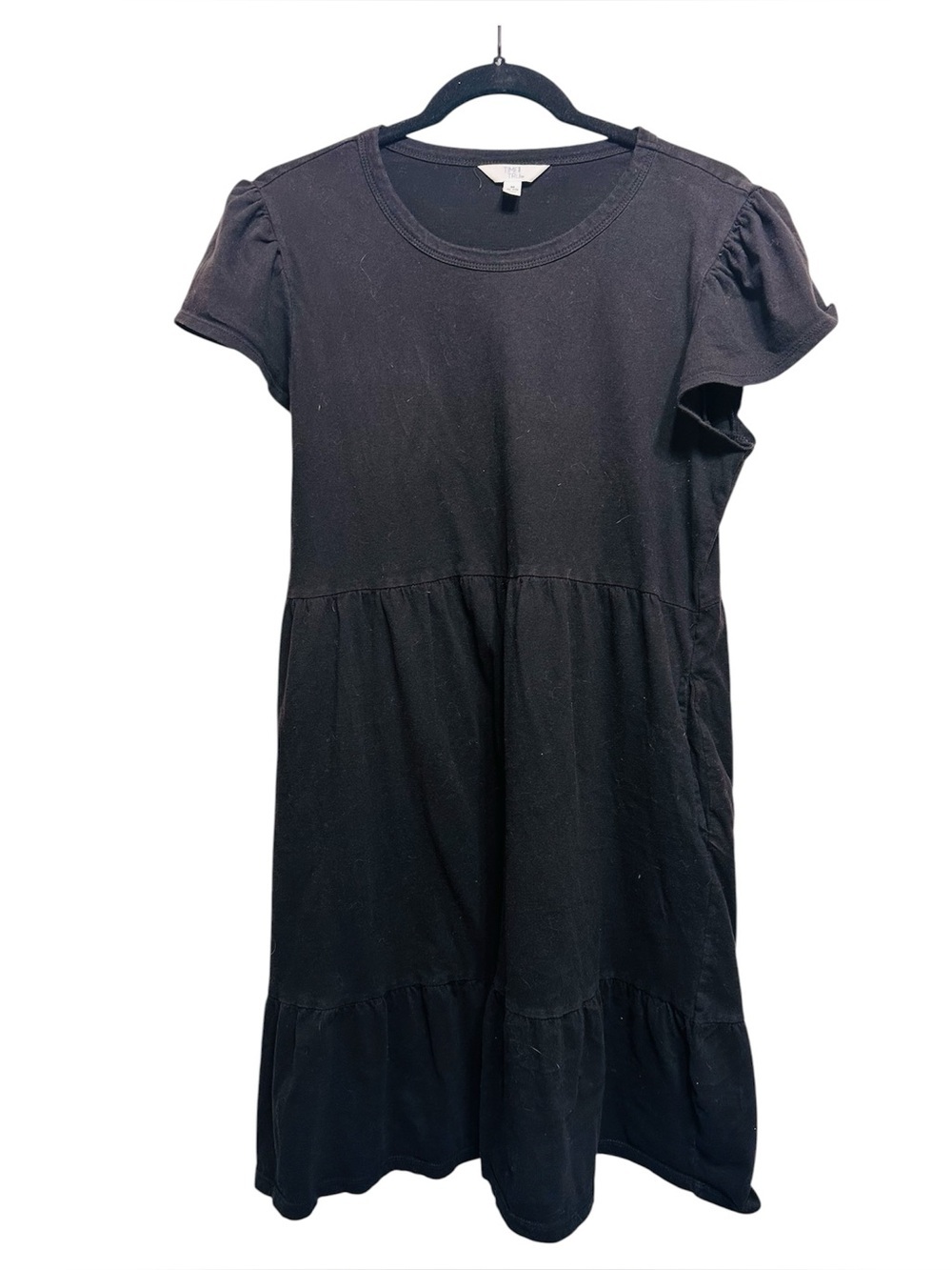 Women's Flutter Sleeve Tiered Dress black, babydoll, above the knee Size M